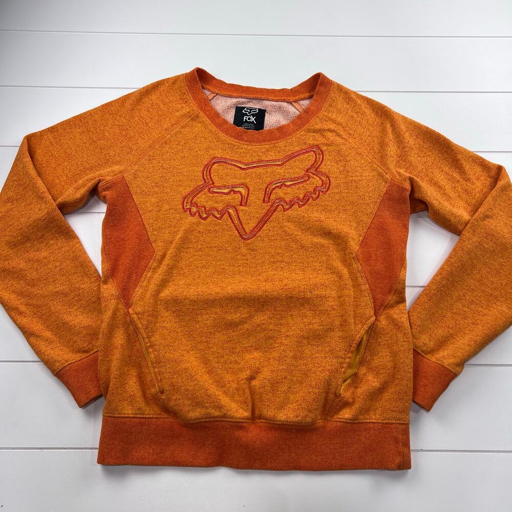 Fox Racing Women's Orange Crewneck Sweatshirt Shirt Size Medium Front Pocket
